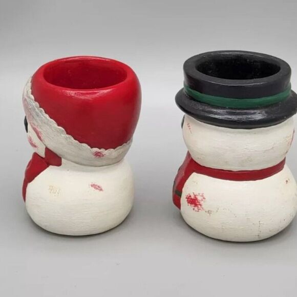 Vintage Snowman Woman Ceramic Votive Candle Holder 1987 Hand Painted collectable - Picture 4 of 8